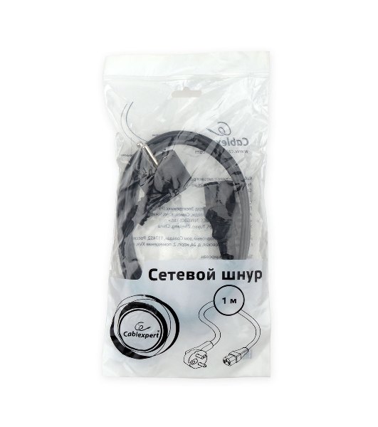 Кабель питания Cablexpert PC-186-1M, 1м, Schuko- C13, 6А, черный, с заземлением