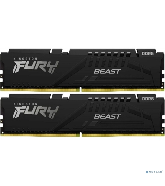 Оперативная память Kingston Fury Beast, DDR5, 32Gb (2x16Gb), 6400MHz, CL32, DIMM, с радиатором, черный