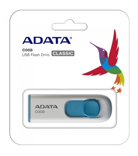 Флешка USB ADATA C008 (AC008-32G-RWE), 32Gb, USB 2.0, R/W 15/5, белый/синий