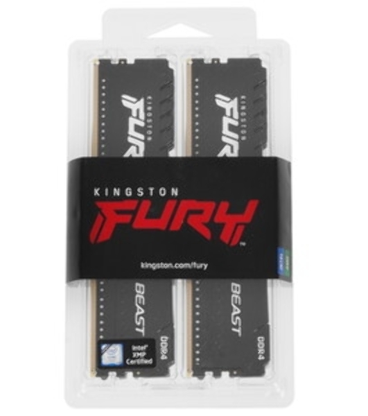Оперативная память Kingston Fury Beast, DDR4, 128GB (4x32 GB), 3200 MHz, CL16, DIMM, с радиатором, черный