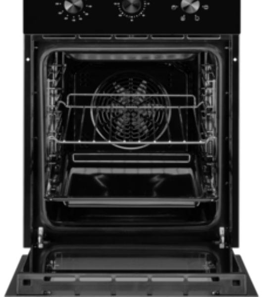 Встраиваемый духовой шкаф Monsher MOE 4563 Noir, электрический, High-Tech, объем 50 л, конвекция, гриль, 3 стекла в дверце, съемные стекла, съемная дверца, телескопические направляющие, черный