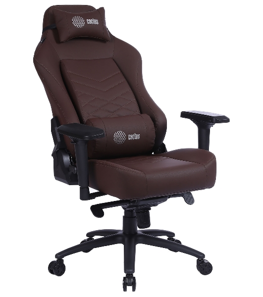 Кресло игровое Cactus CS-CHR-0112BR коричневый, сиденье коричневый, эко.кожа, с подголов. крестовина металл, пластик черный