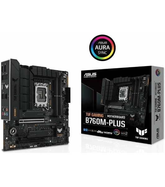 Материнская плата ASUS TUF GAMING B760M-PLUS, LGA 1700, Intel B760, 4xDDR5, 4xSATA, 2xM.2, 1xPCIe 5.0 x16, 1xPCIe 4.0 x4, 1xPCIe x1, 2xUSB-A 3.2 Gen 2, 3xUSB-A 3.2 Gen 1, 2xUSB 2.0, 1xUSB-C 3.2 Gen 2x2, 1x2.5Gb LAN, 5x3.5 мм, 7.1, mATX