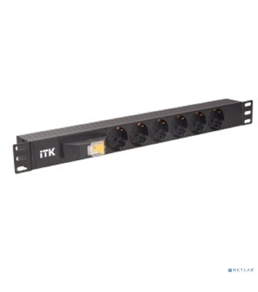 Блок ITK PDU 6 розеток DIN49440 (нем. cтанд.), с автоматом на 10А,1U, без шнура, вх. IEC320 C14, алюминиевый профиль, черный