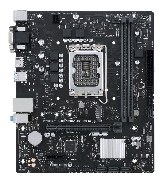 Материнская плата ASUS PRIME H610M-R D4-SI, LGA 1700, Intel H610, 2xDDR4, 4xSATA, 1xM.2 PCIe 3.0 x4, 1xPCIe 4.0 x16, 1xPCIe x1, 1xHDMI, 1xDVI, 1xVGA, 2xUSB-A 2.0, 2xUSB-A 3.2 Gen 1, 1x 1Gb LAN, 3x3.5 мм, 7.1, mATX