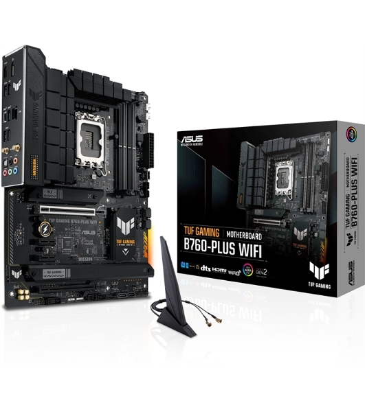 Материнская плата ASUS TUF GAMING B760-PLUS WIFI, LGA 1700, Intel B760, 4xDDR5, 4xSATA, 3xM.2, 1xPCI-E 5.0 x16, 1xPCI-E 3.0 x4, 1xUSB-A 3.2 Gen 2, 3xUSB-A 3.2 Gen 1, 1xUSB-C 3.2 Gen 2x2, 1x2.5Gb LAN, 5x3.5 мм, 7.1, Wi-Fi 6, Bluetooth 5.2, Standard-ATX