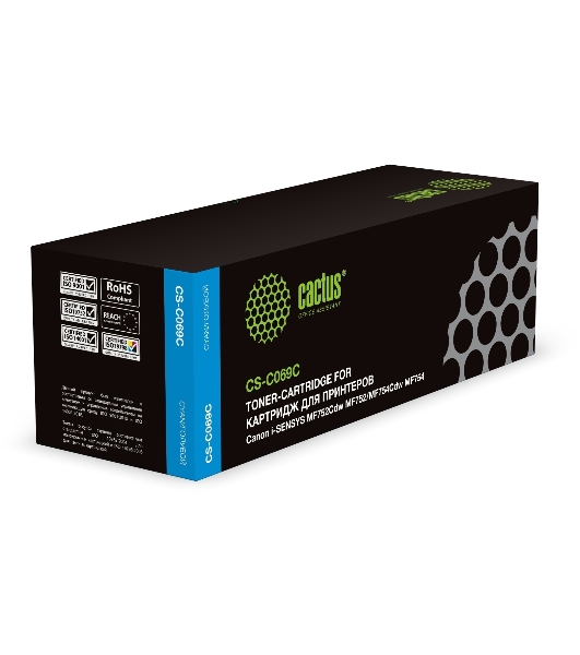 Картридж лазерный Cactus CS-C069C 069 голубой (1900стр.) для Canon i-SENSYS MF752Cdw MF752/MF754Cdw MF754
