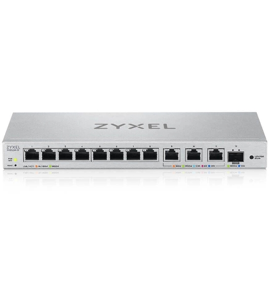 Коммутатор мультигигабитный Smart L2 коммутатор Zyxel XGS1250-12, 8xGE, 3x1/2,5/5/10G, 1xSFP+, кнопка LED ECO Mode, настольный