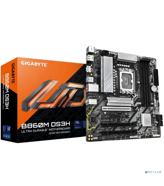 Материнская плата Gigabyte B860M DS3H (rev. 1.0), LGA1851, Intel B860, 4xDDR5, 4xSATA, 2xM.2, 1xPCIe 5.0 x16, 2xPCIe 4.0 x1, 2xDP, 1xHDMI, 1x2.5Gb LAN, 1xUSB-C 10Gbps, 2xUSB-A 10Gbps, 6xUSB-A 5Gbps, 7xUSB-A 2.0, 3x3.5мм, 7.1, mATX