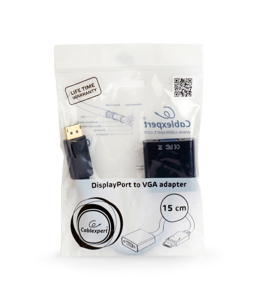 Переходник DisplayPort - VGA Cablexpert A-DPM-VGAF-02, 20M/15F, кабель 15 см, пакет