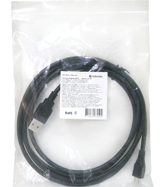 Кабель Defender USB08-06 USB 2.0 кабель для соед. USB 2.0 AM-MicroBM,1.8м, PolyBag