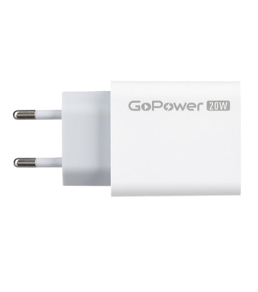 Сетевое зарядное устройство GOPOWER 1USB+1TYPE-C 20W QC3.0 00-00028401 WHITE