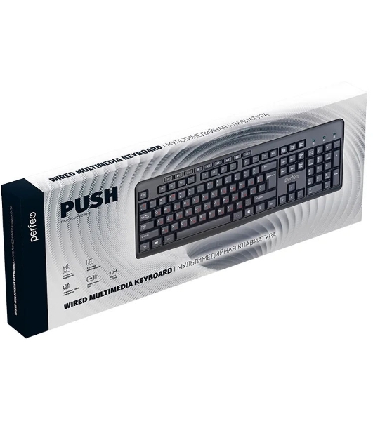 Клавиатура проводная Perfeo PUSH Multimedia, USB, черная