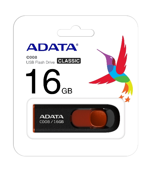 Флешка USB ADATA Classic C008 (AC008-16G-RKD), 16Gb, USB 2.0, R/W 30/6, черный/красный