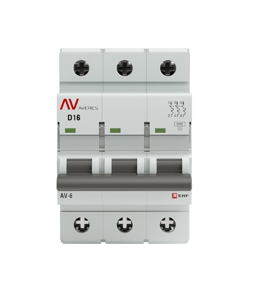 Выключатель автоматический модульный 3п D 16А 6кА AV-6 AVERES EKF mcb6-3-16D-av