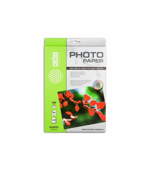 Фотобумага Cactus CS-GA4200100 A4/200г/м2/100л. глянцевая для струйной печати
