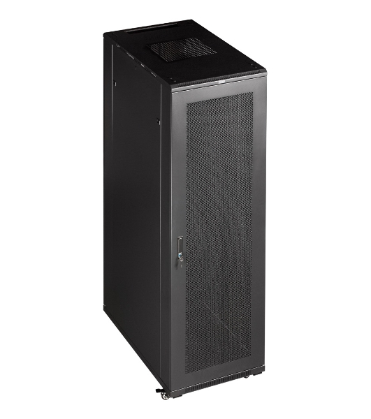 Шкаф серверный Lanmaster (TWT-CBB-42U-8X10-G1) напольный 42U 800x1000 мм пер. дв. стекл. задн. дв. двуст. 2 бок. пан. 800 кг черный IP20