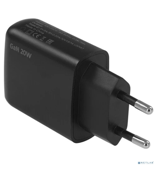 Зарядное устройство Cablexpert MP3A-PC-60 20Вт GaN, 3А, QC4.0/PD, 1xType-C, черный, пакет
