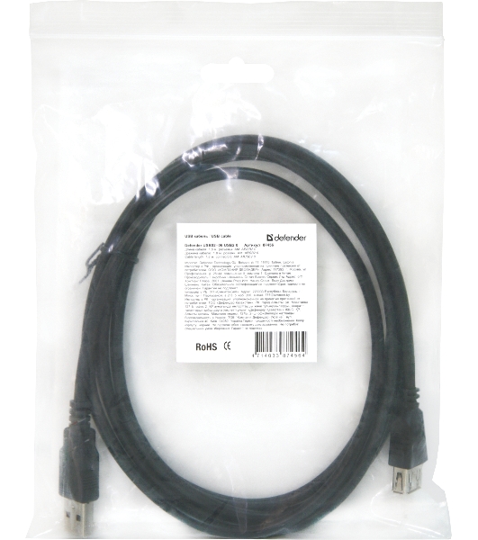 Кабель Defender USB 2.0USB02-06,AM-AF 1.8м, PolyBag,