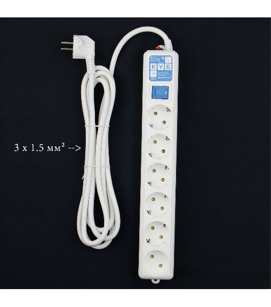Фильтр-удлинитель Power Cube PRO SPL6-16-P-3М, 3,0 м, LC контур, 16А/3,5кВт 3*1,5мм