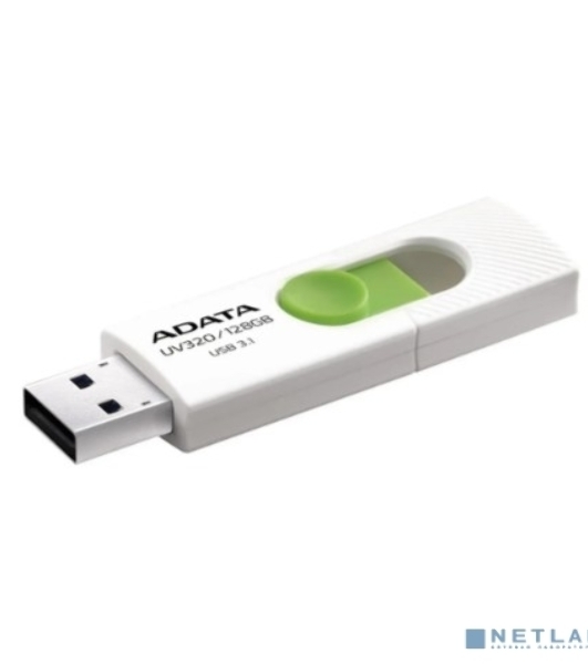 Флешка USB ADATA UV320 (AUV320-128G-RWHGN), 128Gb, USB 3.2 Gen1, R/W 100/30, белый/зеленый