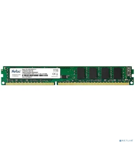 Оперативная память NETAC Basic, DDR3, 8GB (1x8GB), 1600MHz, CL11, DIMM