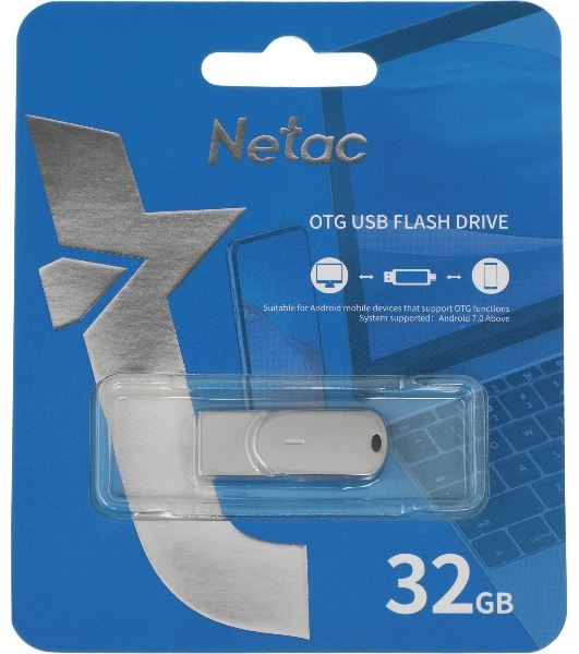 Флешка USB Netac U785 (NT03U785C-032G-30PN), 32Gb, USB 3.0/TypeC, R/W 110/45, серебристый