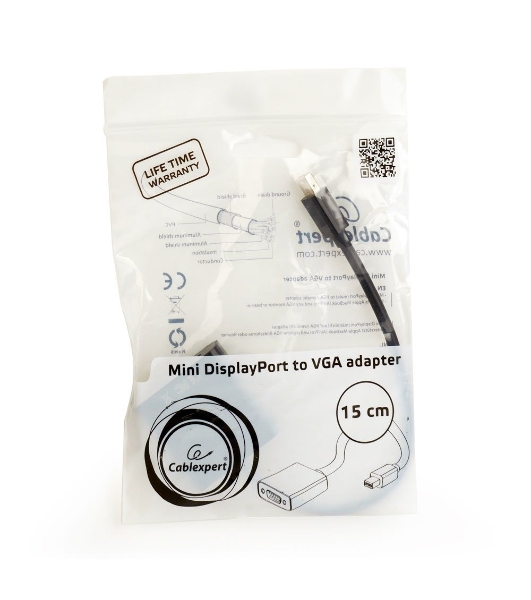 Переходник miniDisplayPort - VGA, Cablexpert A-mDPM-VGAF-02, 20M/15F, длина 15 см, черный, пакет