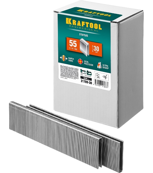 Скобы для степлера KRAFTOOL узкие тип 55, 30 мм 5000 шт