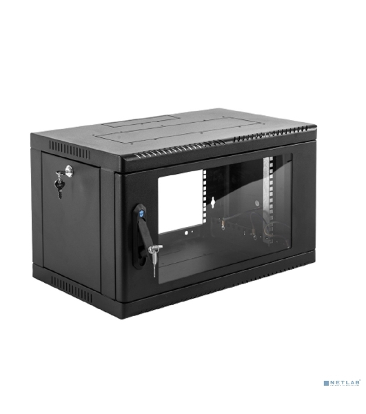 Шкаф коммутационный ЦМО (ШРН-6.650-9005) настенный 6U 600x650мм пер.дв.стекл 200кг черный 600мм 180град.