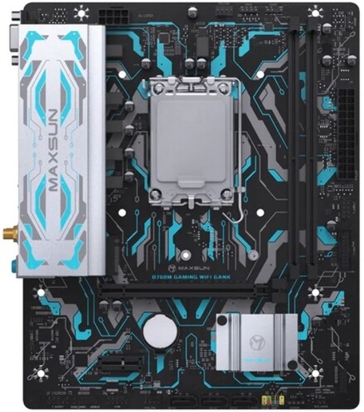 Материнская плата Maxsun MS-B760M GAMING WIFI GANK V2, LGA 1700, Intel B760, 2xDDR5, 4xSATA, 1xM.2, 1xPCIe 4.0 x16, 1xPCIe 3.0 x4, 1xHDMI, 1xVGA, 1x1Gb LAN, 2xUSB 3.2 Gen 2, 4xUSB 2.0, Bluetooth, Wi-Fi 802.11ax, 7.1, Micro-ATX