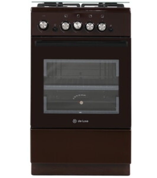 Плита газовая De Luxe 5040.32Г (КР) ЧР 014 коричневый, конфорок 4 шт, духовка 46 л, 50 см x 85 см x 50 см
