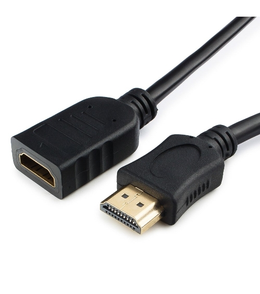 Кабель-удлинитель HDMI Cablexpert CC-HDMI4X-0.5M, 19M/19F, v2.0, позол.разъемы, экран, 0.5м, черный, пакет