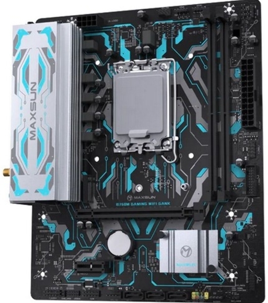 Материнская плата Maxsun MS-B760M GAMING WIFI GANK V2, LGA 1700, Intel B760, 2xDDR5, 4xSATA, 1xM.2, 1xPCIe 4.0 x16, 1xPCIe 3.0 x4, 1xHDMI, 1xVGA, 1x1Gb LAN, 2xUSB 3.2 Gen 2, 4xUSB 2.0, Bluetooth, Wi-Fi 802.11ax, 7.1, Micro-ATX