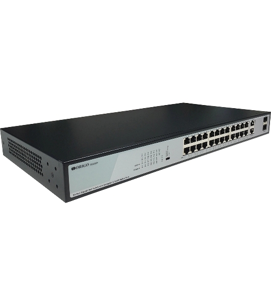Коммутатор Origo OS2228P/370W OS2228P/370W/B1A (L2) 26x1 Гбит/с 2SFP 24PoE+ 370W неуправляемый