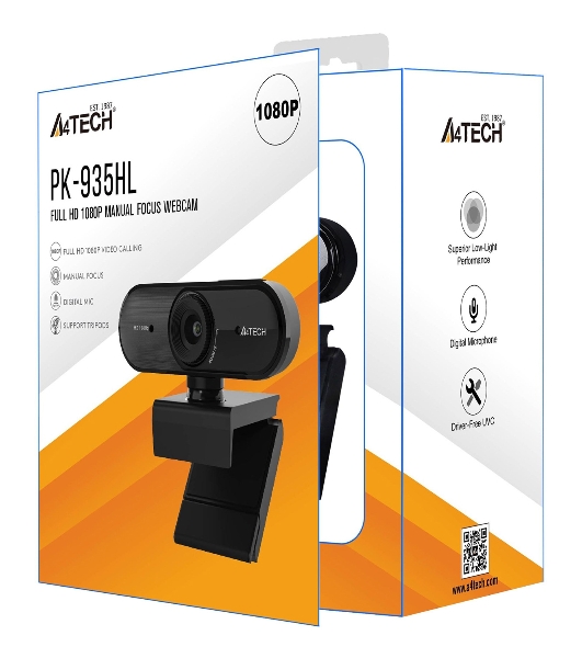 Веб-камера A4Tech PK-935HL 1920x1080, 30 кадр/с, USB Type-A, микрофон, ручная фокусировка, универсальное крепление