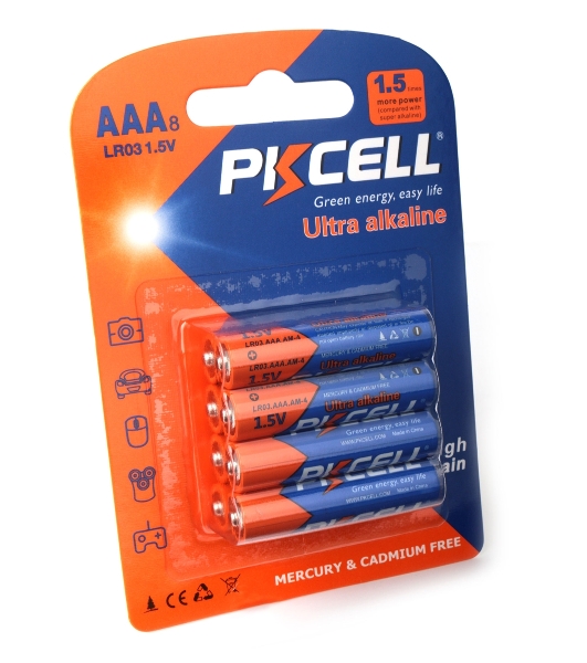 Щелочной/алкалиновый элемент питания PKCELL LR03-8B тип - AAА 8 шт в блистере