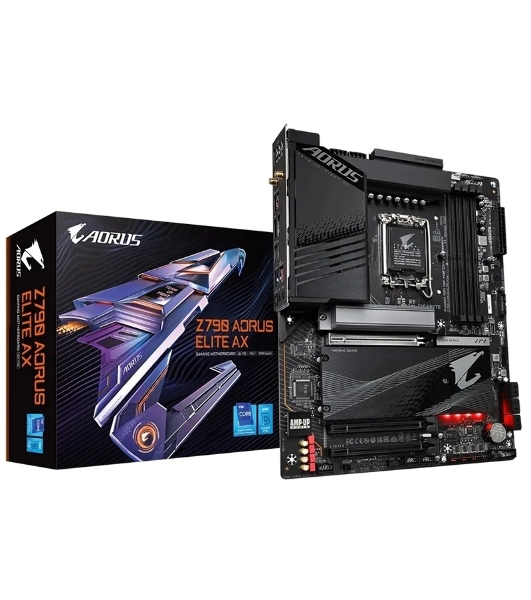 Материнская плата Gigabyte Z790 AORUS ELITE AX, LGA 1700, Intel Z790, 4xDDR5, 6xSATA, 4xM.2, 1xPCI-E 5.0 x16, 1xPCI-E 3.0 x4, 1xDP, 1xHDMI, 1x 2.5Gb LAN, 2xUSB-A 2.0, 3xUSB-A 3.2 Gen 1, 2xUSB-A 3.2 Gen 2, 1xUSB-C 3.2 Gen 2x2, 7.1, ATX