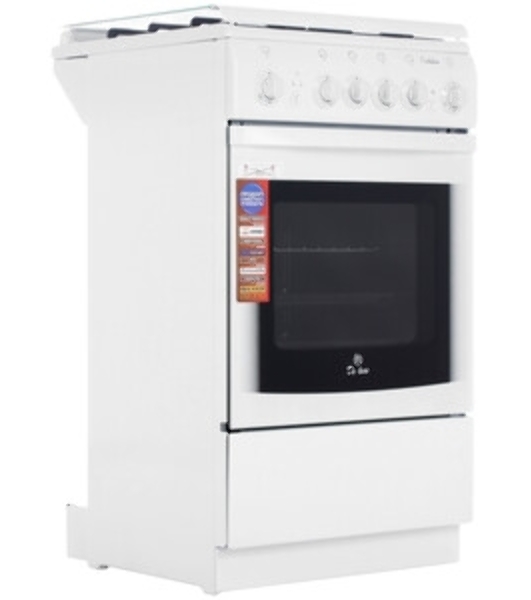 Плита газовая De Luxe 5040.33Г (КР) ЧР белый, конфорок 4 газовых, духовка 43 л, 50 см x 85 см x 50 см