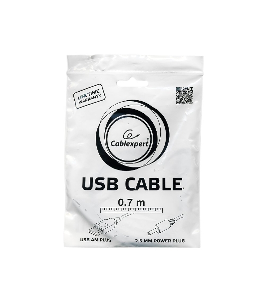 Кабель Gembird/Cablexpert AM/DC 2,5мм 5V 2A (для планшетов Android), 0.7м, экран, черный, пакет