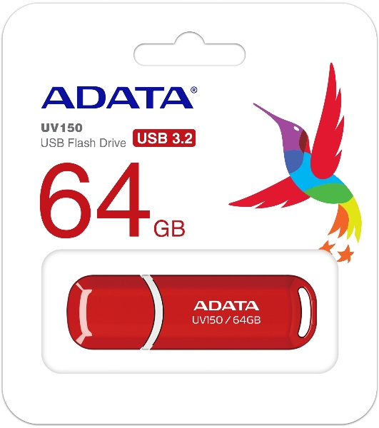 Флешка USB ADATA UV150 (AUV150-64G-RRD), 64Gb, USB 3.0, R/W 100/30, красный