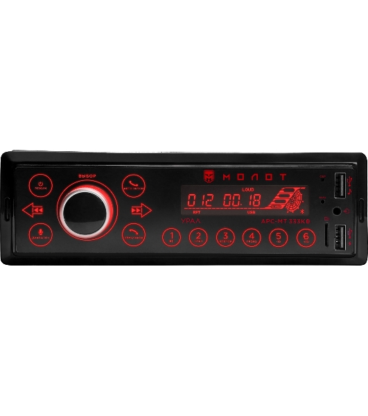 Автомагнитола Ural Молот АРС-МТ 333К, 1 DIN, Bluetooth, USB Type-A, AUX