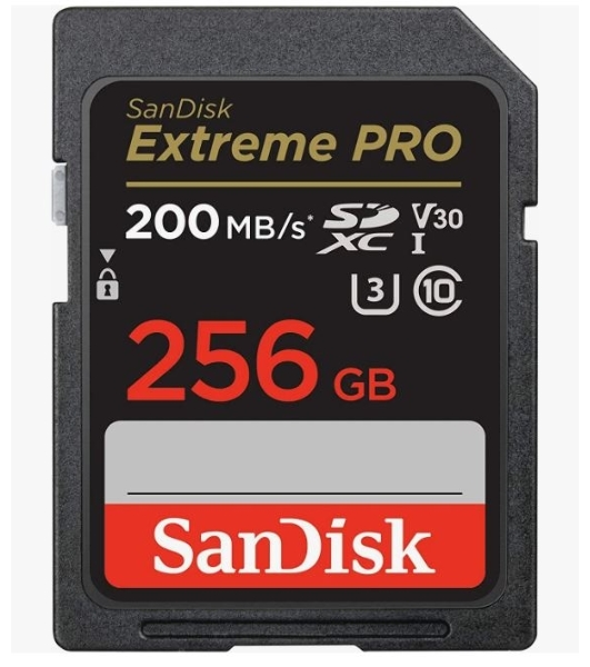 Флеш карта SD 256Gb SanDisk SDXC Class 10 V30 UHS-I U3 Extreme Pro 200MB/s