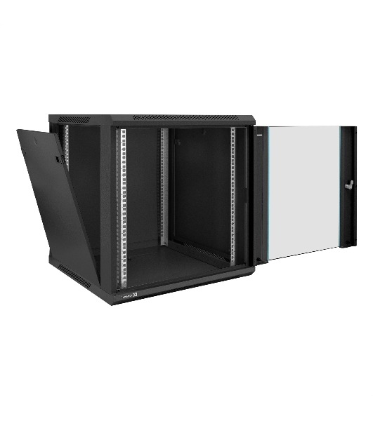 Шкаф телекоммуникационный 19' настенный 12U ExeGate EC-WM-12U.600.G.BLACK (19', 12U, 600x600x635 мм (ШхГхВ), передняя дверь закаленное стекло, съемные боковые панели, пыле- и влагозащита IP23, черный RAL 9004)