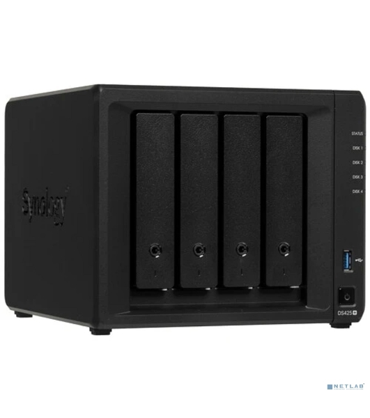 Сетевое хранилище Synology DiskStation DS425+ черный (Intel J4125/2Gb/4(3.5'/2.5'SATA/SSD) + 2 NVMe/RAID/1x1Gb/1x2.5Gb/2хUSB 3.2/no WIFI) (DS425+)