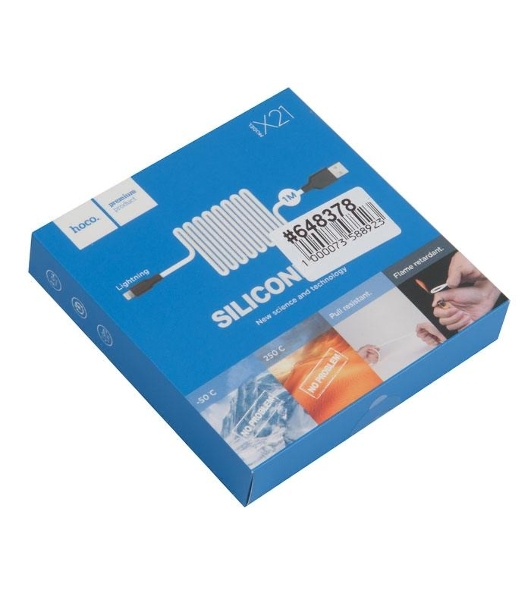 Кабель USB 2.0 HOCO X21, силиконовая оплетка, AM/Lightning M, бело-черный, 1м