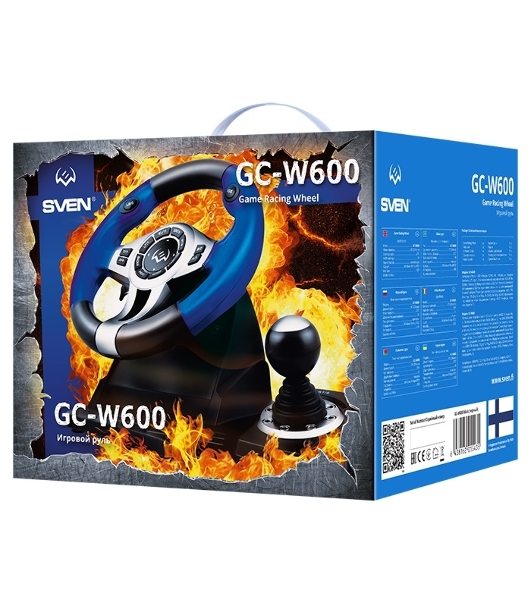 Руль черный SVEN GC-W600 (виброотдача, педали, джойстик, 12 кн., USB)