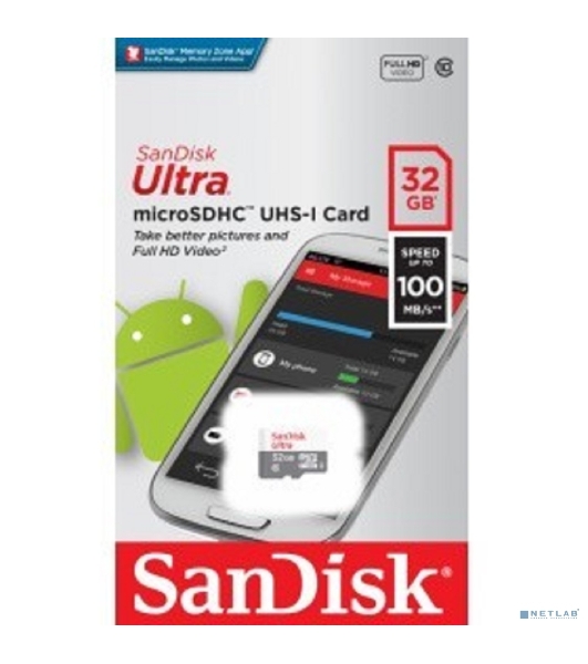 Флеш карта microSD 32Gb SanDisk microSDHC Class 10 Ultra UHS-I 100MB/s