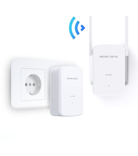 Комплект гигабитных Wi-Fi адаптеров Mercusys Powerline AV1000 Powerline kit with 300Mbps Wi-Fi, plug and play, up to 300 meters over an existing electrical circuit, the kit includes a MP510 and a MP500.