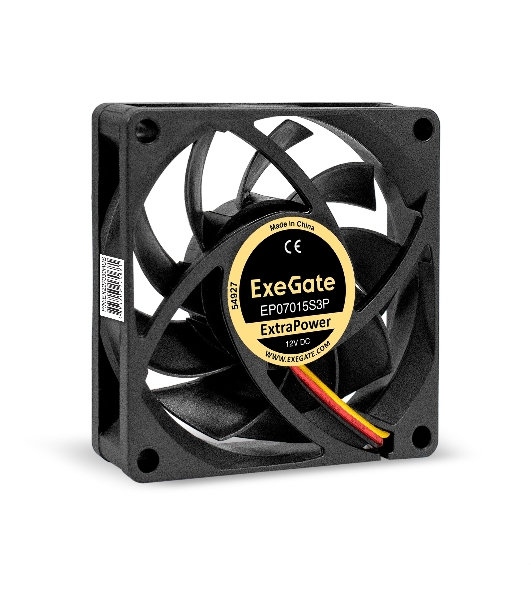 Вентилятор для корпуса ExeGate ExtraPower EP07015S3P черный, 70 мм, 3000 об/мин, 27 дБ, 3 pin